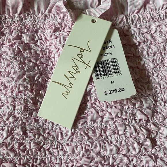 NWT Petersyn Revolve Diana Smocked Off The Shoulder Ruffle Pink Dress Women's M - Picture 4 of 8